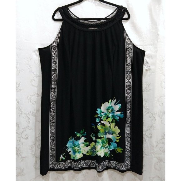 Floral Sleeveless Sheath Dress 22 Net Embroidered Neck Tribal Tropical Grunge - Picture 1 of 5